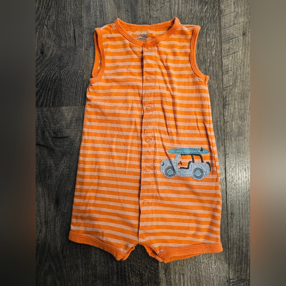24M Carter's Orange Striped Snap Onesie for Playful Comfort Surfboard Summer
